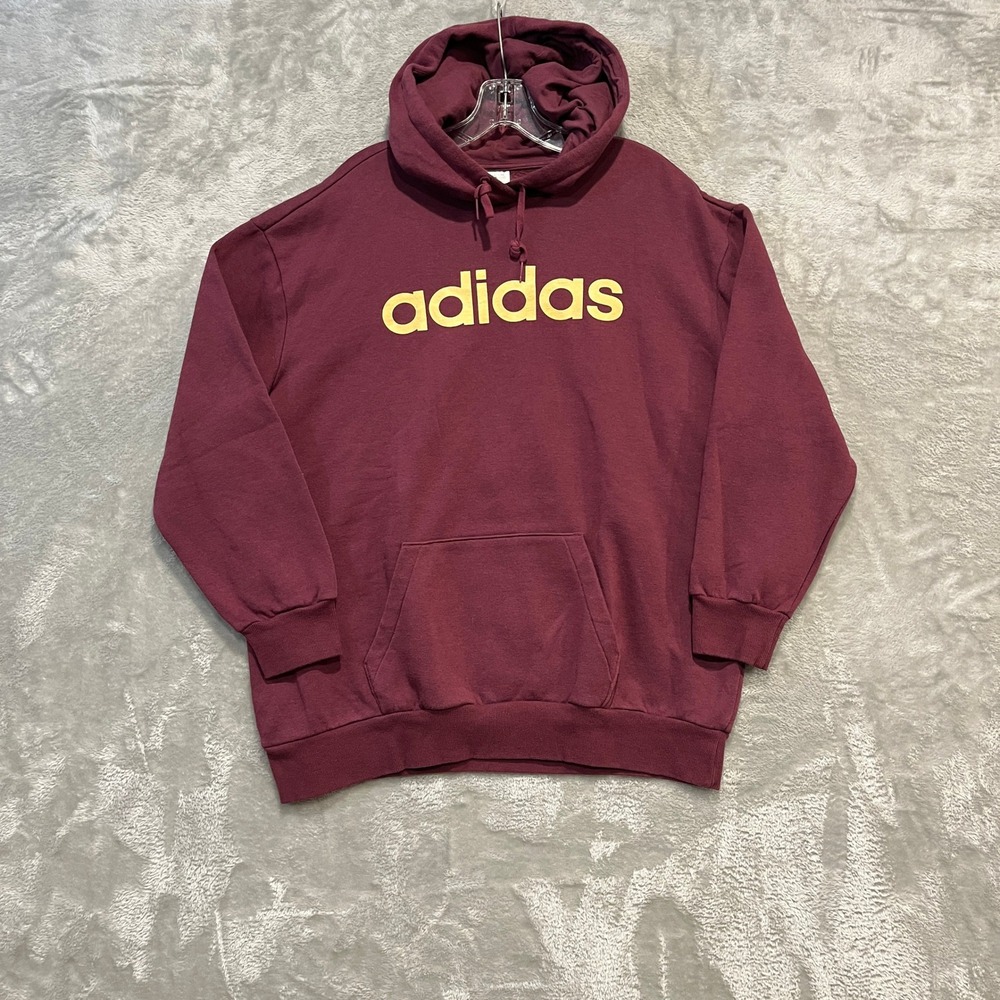 Adidas Hoodie Mens Medium Burgundy Yellow Graphic Logo Pullover Sweatshirt